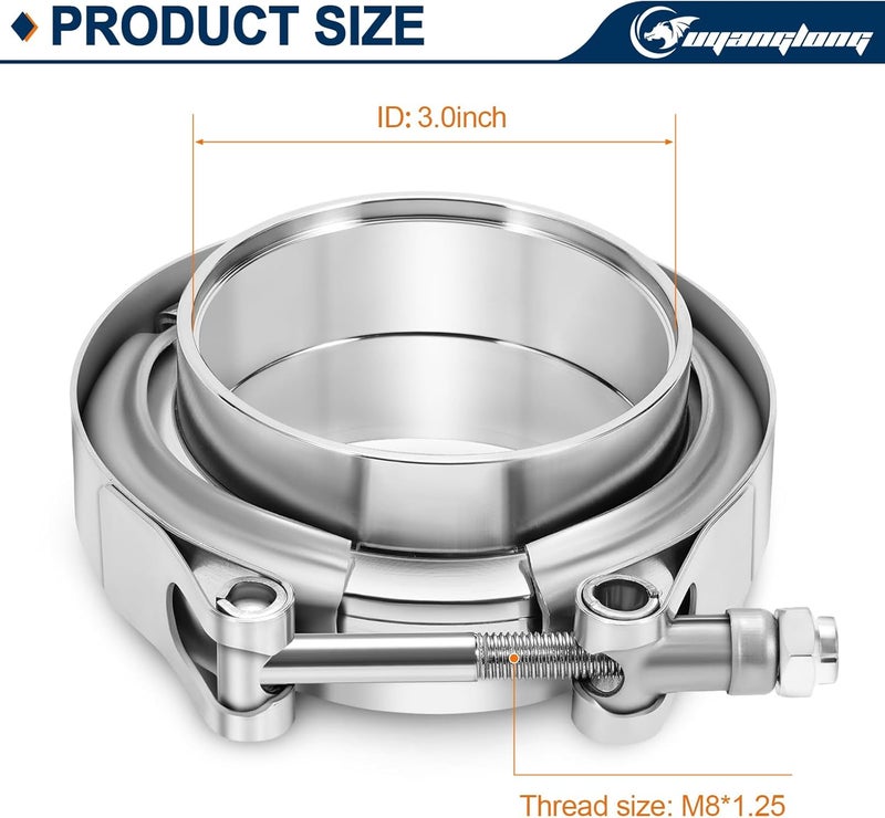 ouyanglong 2.5 Inch Exhaust Clamp & 3.0 Inch V Band Clamp with Flange Male Female for Mufflers Turbocharger Pipes, Stainless Steel 2 Pairs - Image 3